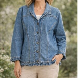 Vtg St. Germain Paris Denim Jean Jacket Women's XL Long Sleeve‎ Shirt Button Up